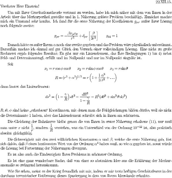 Brief van Schwarzschild